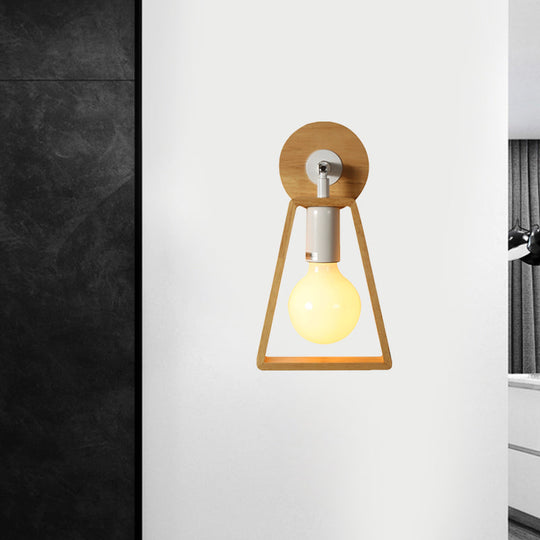 Sleek Rotatable Trapezoid Wall Light Sconce In Modernist Style - Beige Wood Lamp For Bedroom