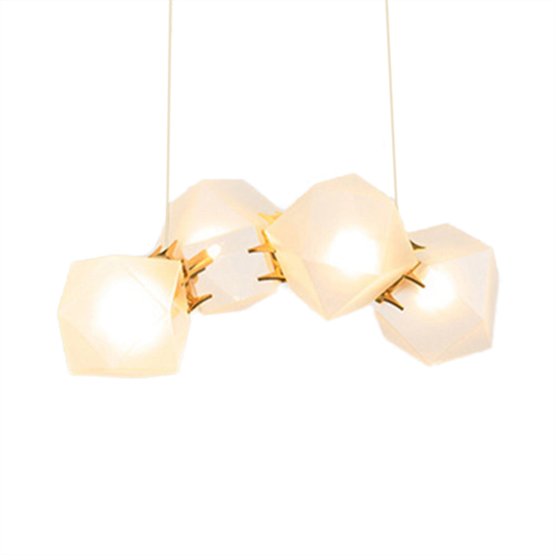 Geometric White Glass Shade Chandelier Kit: Modern Gold Led Hanging Lamp For Living Room - 2/4/6