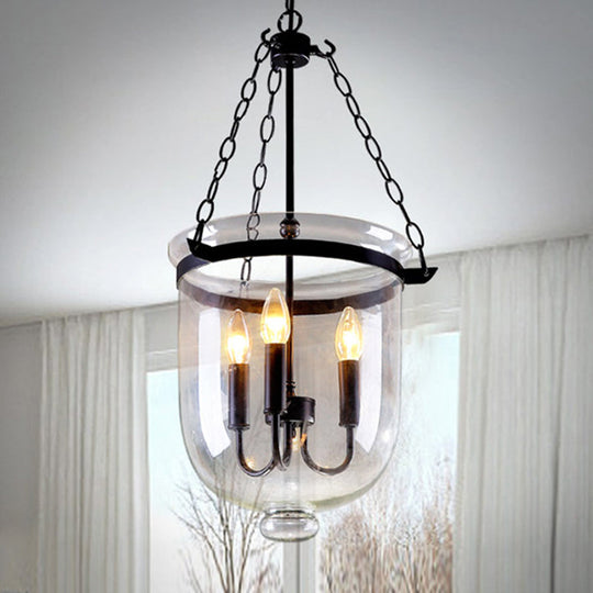 Birdun - Industrial 3-Light Suspension Chandelier with Clear Glass Urn Shade