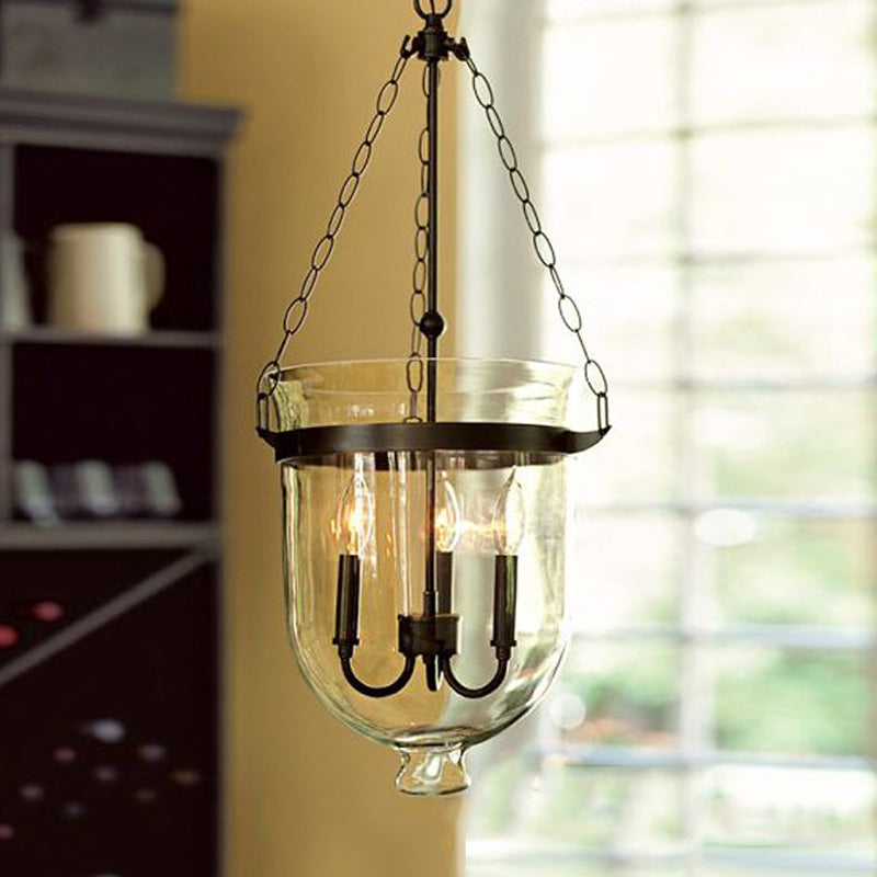 Birdun - Industrial 3-Light Suspension Chandelier with Clear Glass Urn Shade