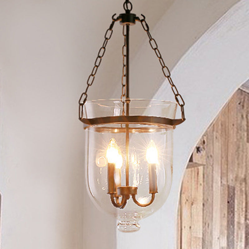 Birdun - Industrial 3-Light Suspension Chandelier with Clear Glass Urn Shade