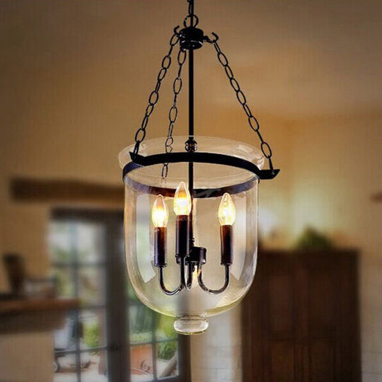 Birdun - Industrial 3-Light Suspension Chandelier with Clear Glass Urn Shade