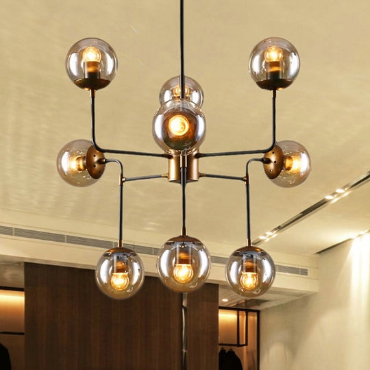 Modern Black Chrome Glass Globe Chandelier Pendant Light - Industrial Style, 8/9 Lights for Living Room