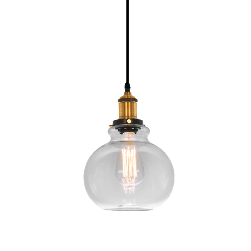 Industrial Clear Glass Pendant Light - Brass Finish, 7.5"/11" Wide