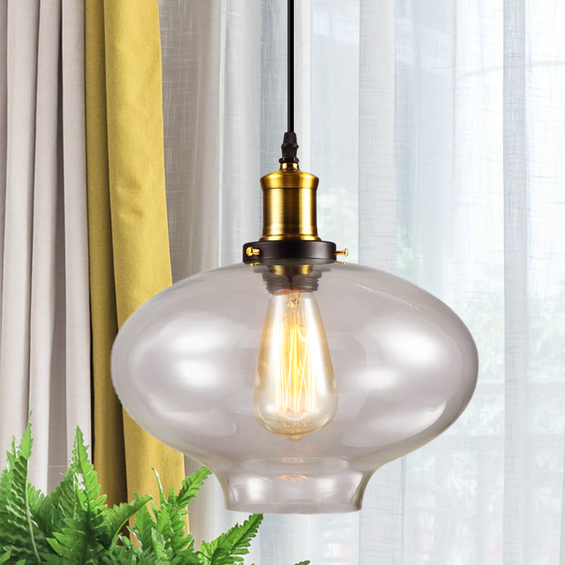 Industrial Clear Glass Pendant Light - Brass Finish, 7.5"/11" Wide