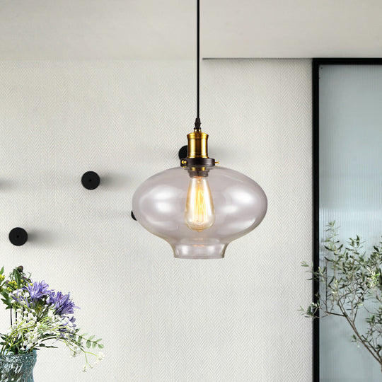 Industrial Clear Glass Pendant Light - Brass Finish, 7.5"/11" Wide