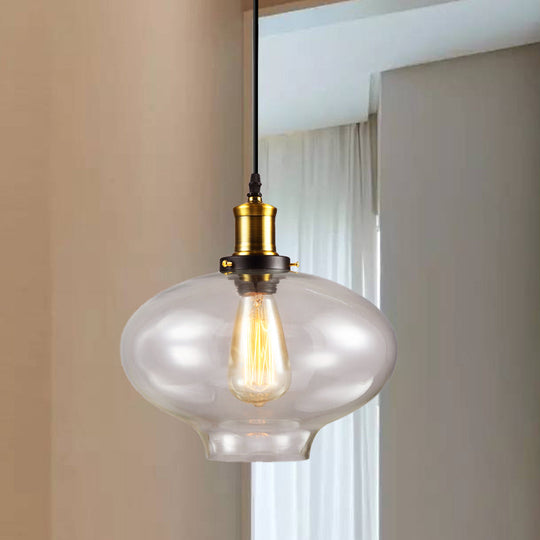 Industrial Clear Glass Pendant Light - Brass Finish, 7.5"/11" Wide