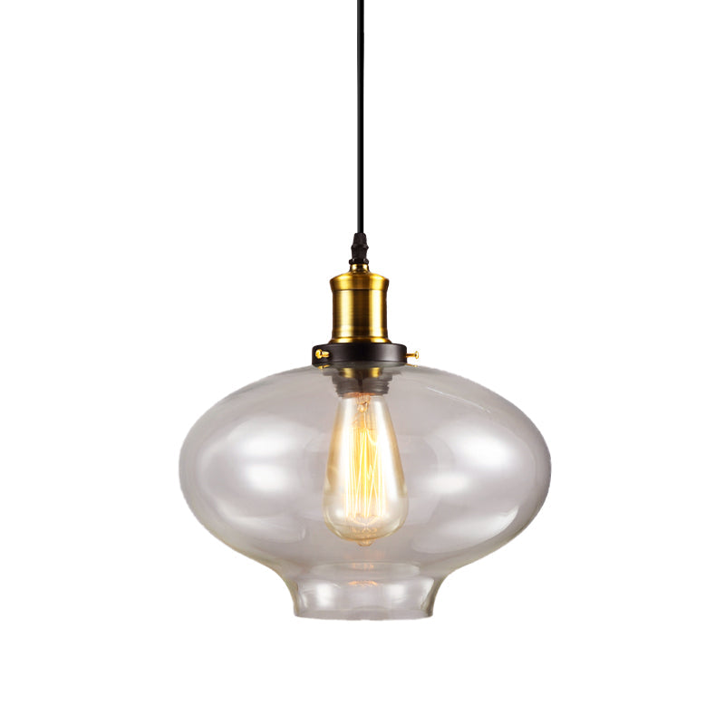 Industrial Clear Glass Pendant Light - Brass Finish, 7.5"/11" Wide