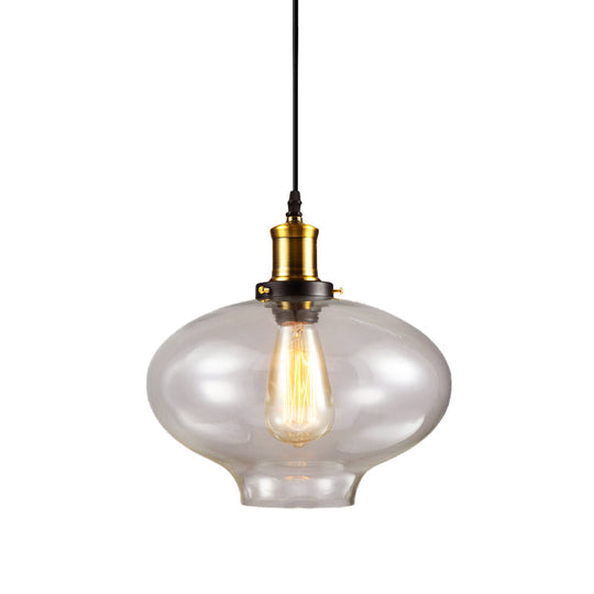 Industrial Clear Glass Pendant Light - Brass Finish, 7.5"/11" Wide