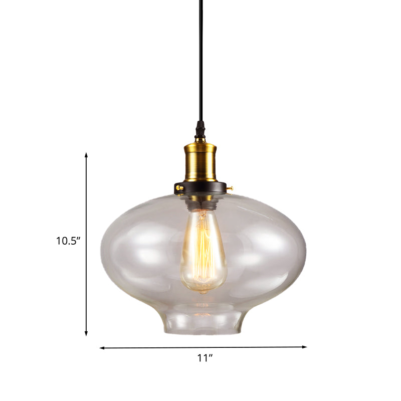 Industrial Clear Glass Pendant Light - Brass Finish, 7.5"/11" Wide