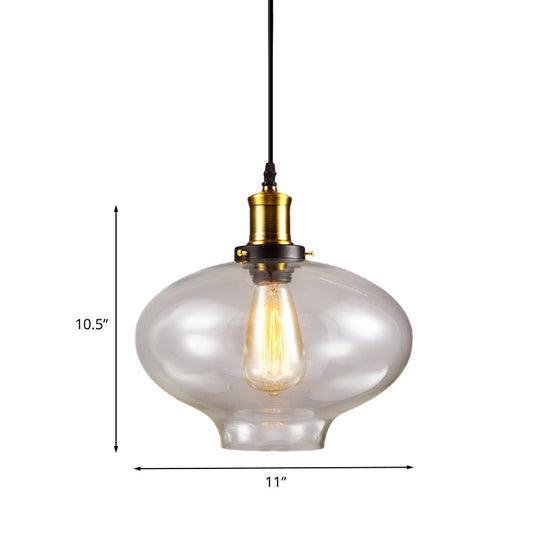 Industrial Clear Glass Pendant Light - Brass Finish, 7.5"/11" Wide