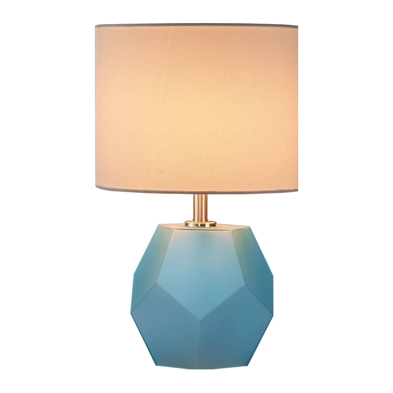 Hexagon Glass Night Light With Fabric Shade - Modern Grey/Pink/Yellow Table Lamp