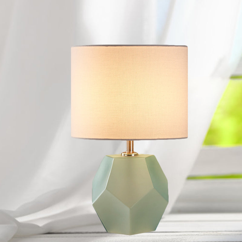 Hexagon Glass Night Light With Fabric Shade - Modern Grey/Pink/Yellow Table Lamp