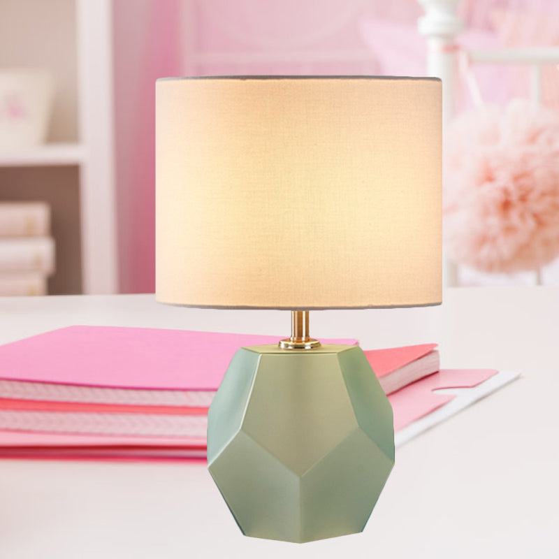 Hexagon Glass Night Light With Fabric Shade - Modern Grey/Pink/Yellow Table Lamp