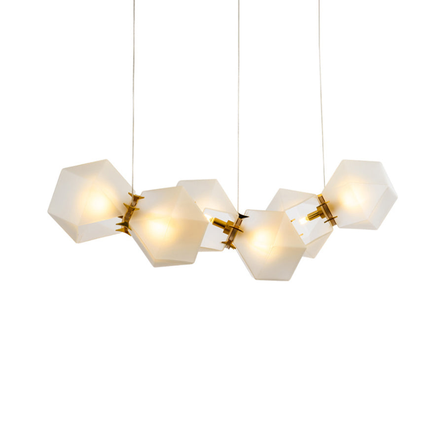 Geometric White Glass Shade Chandelier Kit: Modern Gold Led Hanging Lamp For Living Room - 2/4/6