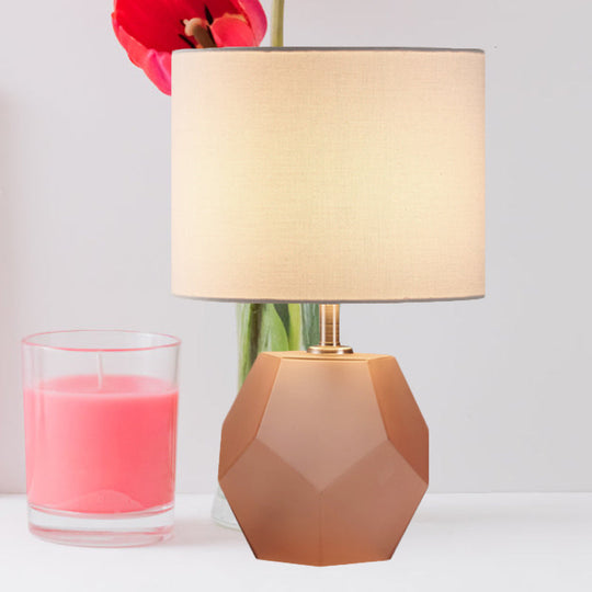 Hexagon Glass Night Light With Fabric Shade - Modern Grey/Pink/Yellow Table Lamp