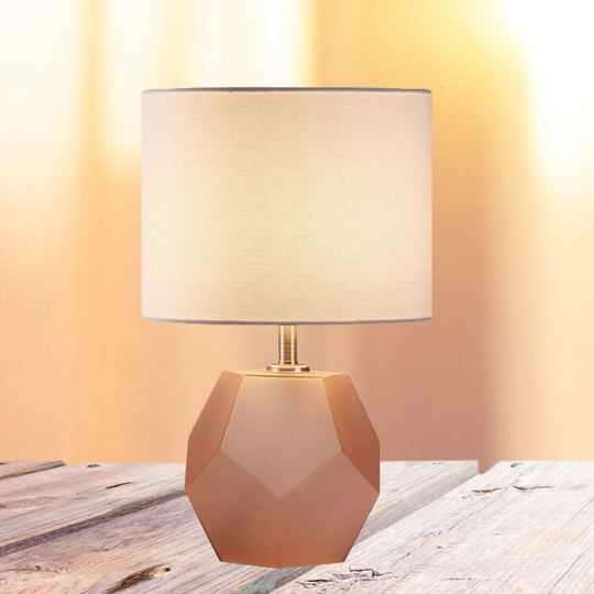 Hexagon Glass Night Light With Fabric Shade - Modern Grey/Pink/Yellow Table Lamp