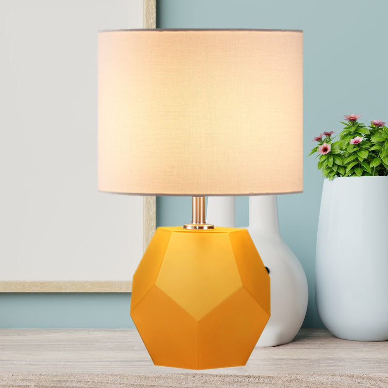 Hexagon Glass Night Light With Fabric Shade - Modern Grey/Pink/Yellow Table Lamp