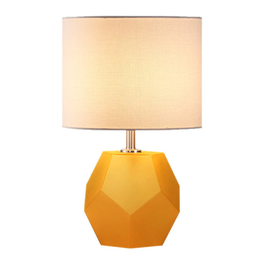 Hexagon Glass Night Light With Fabric Shade - Modern Grey/Pink/Yellow Table Lamp