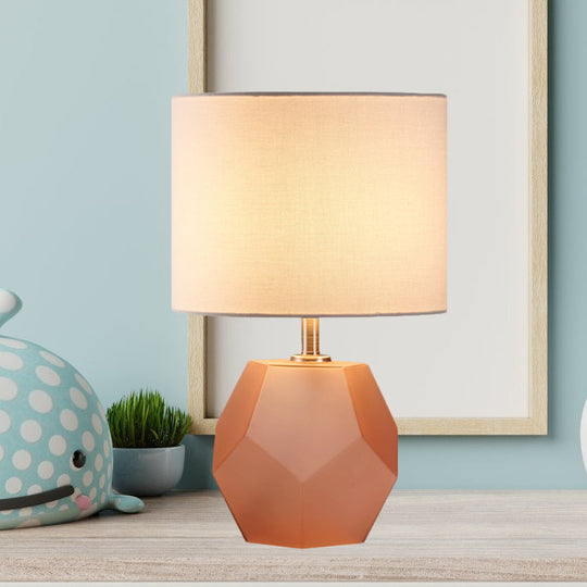 Hexagon Glass Night Light With Fabric Shade - Modern Grey/Pink/Yellow Table Lamp