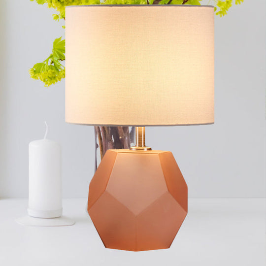 Hexagon Glass Night Light With Fabric Shade - Modern Grey/Pink/Yellow Table Lamp