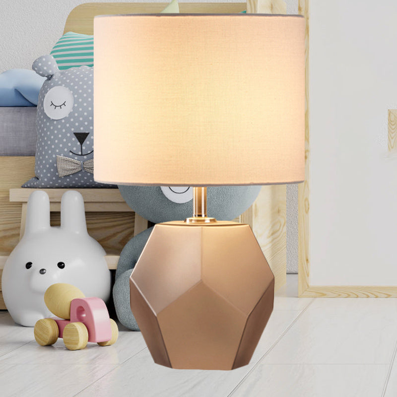 Hexagon Glass Night Light With Fabric Shade - Modern Grey/Pink/Yellow Table Lamp