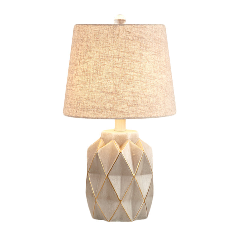 Origami Designed Jar Base 1-Light Beige/White Table Light With Countryside Fabric For Bedroom Night