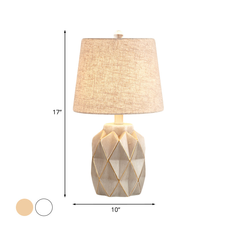 Origami Designed Jar Base 1-Light Beige/White Table Light With Countryside Fabric For Bedroom Night