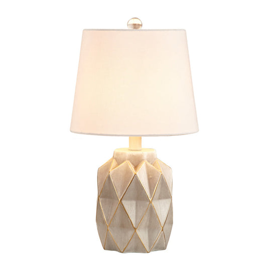 Origami Designed Jar Base 1-Light Beige/White Table Light With Countryside Fabric For Bedroom Night