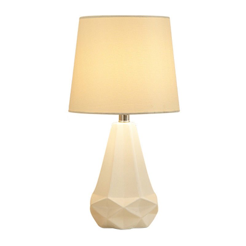 Contemporary White Nightstand Lamp With Diamond Ceramic Base