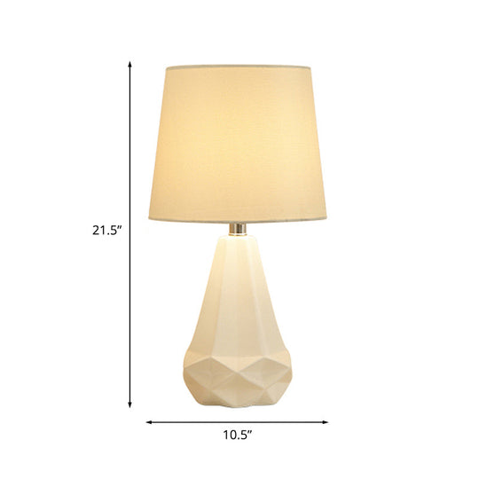 Contemporary White Nightstand Lamp With Diamond Ceramic Base