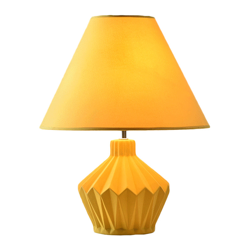 Yellow Ceramic Nightstand Light - Origami Diamond 1-Bulb Table Lamp Country Style