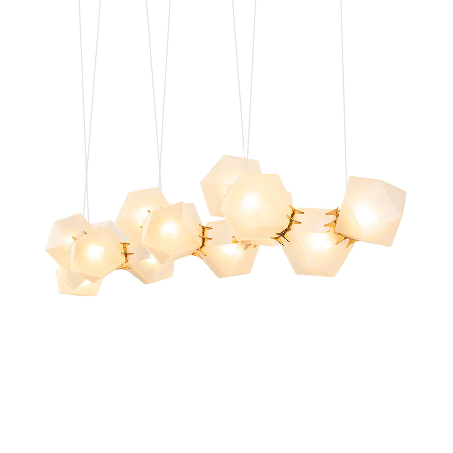 Geometric White Glass Shade Chandelier Kit: Modern Gold Led Hanging Lamp For Living Room - 2/4/6