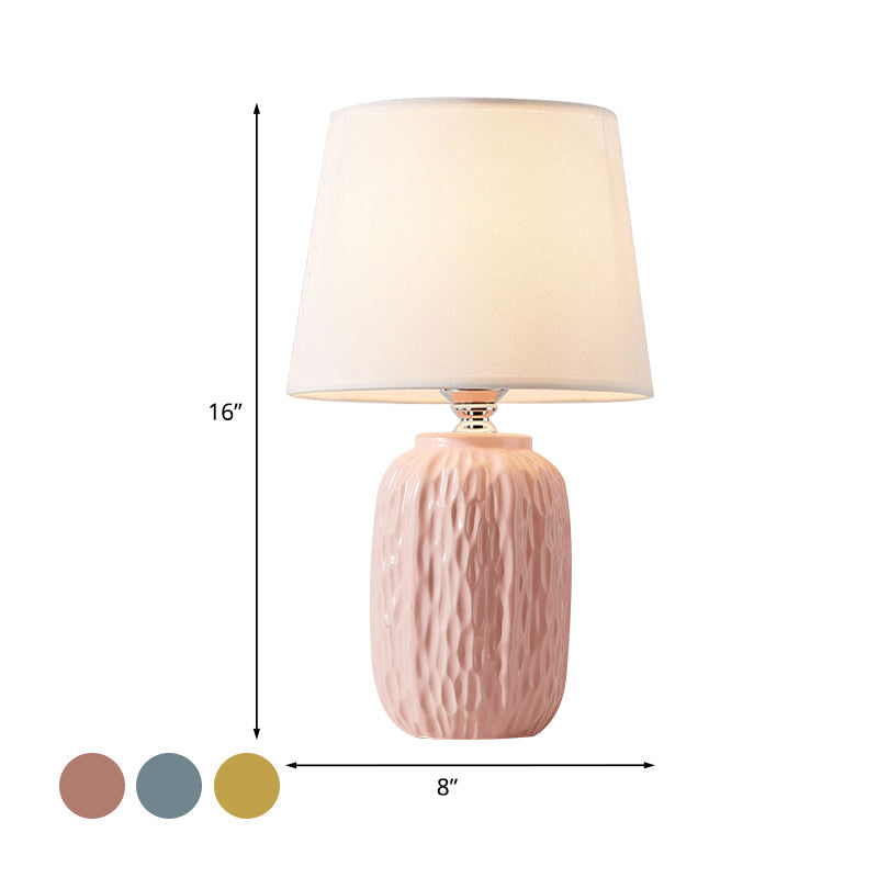 Modern Hammered Ceramic Night Lamp In Pink/Blue/Yellow With Tapered Lampshade

Note: Its Important