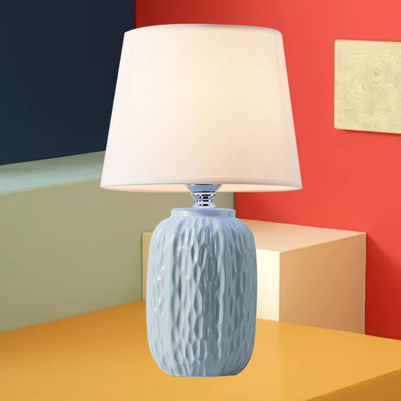 Modern Hammered Ceramic Night Lamp In Pink/Blue/Yellow With Tapered Lampshade

Note: Its Important