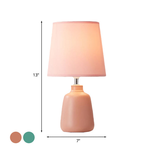 Smart Night Table Light - Modern Ceramic Jar Shape With Fabric Shade In Pink/Green 1-Light