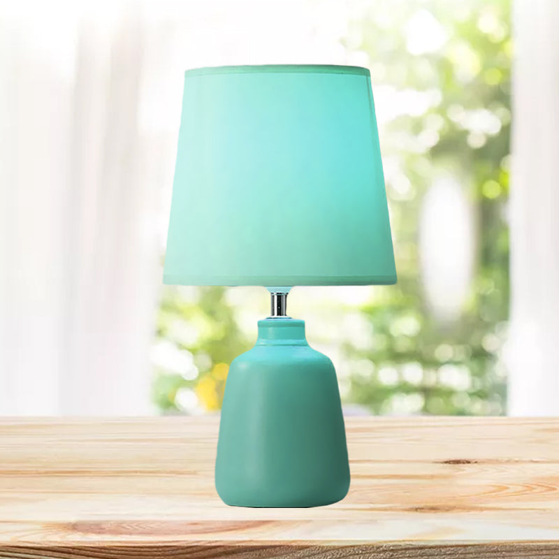 Smart Night Table Light - Modern Ceramic Jar Shape With Fabric Shade In Pink/Green 1-Light