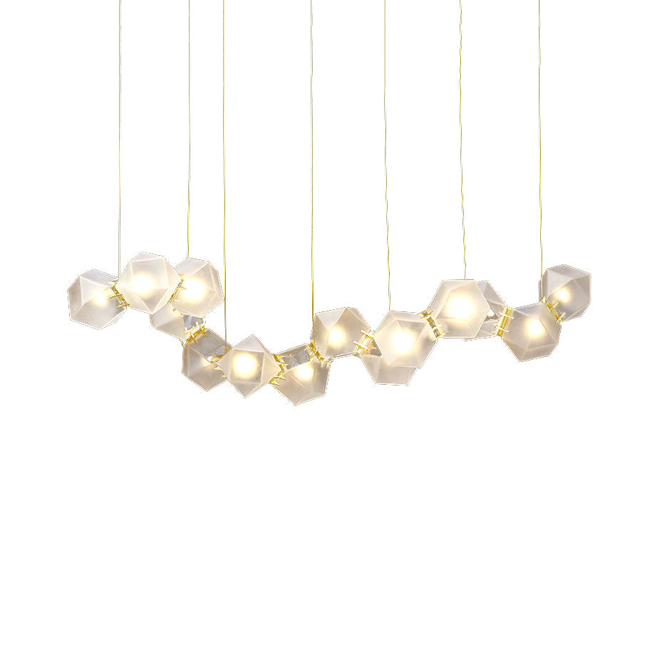 Geometric White Glass Shade Chandelier Kit: Modern Gold Led Hanging Lamp For Living Room - 2/4/6