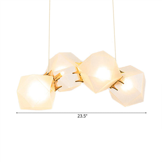 Geometric White Glass Shade Chandelier Kit: Modern Gold Led Hanging Lamp For Living Room - 2/4/6