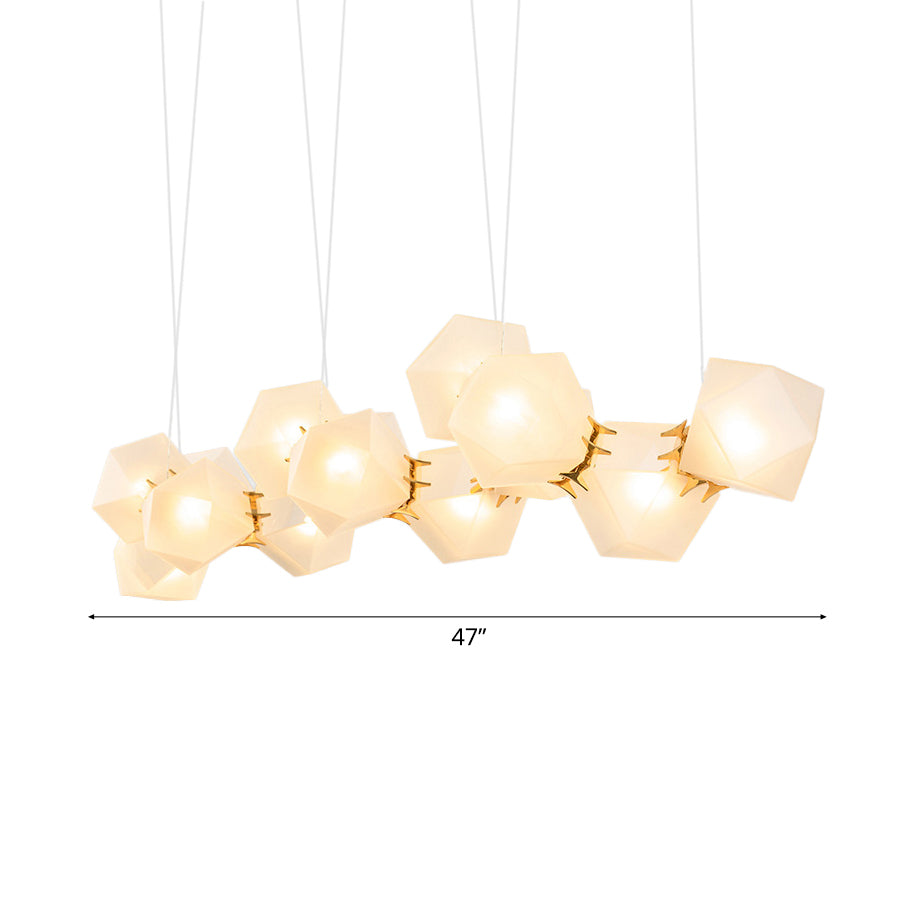 Geometric White Glass Shade Chandelier Kit: Modern Gold Led Hanging Lamp For Living Room - 2/4/6