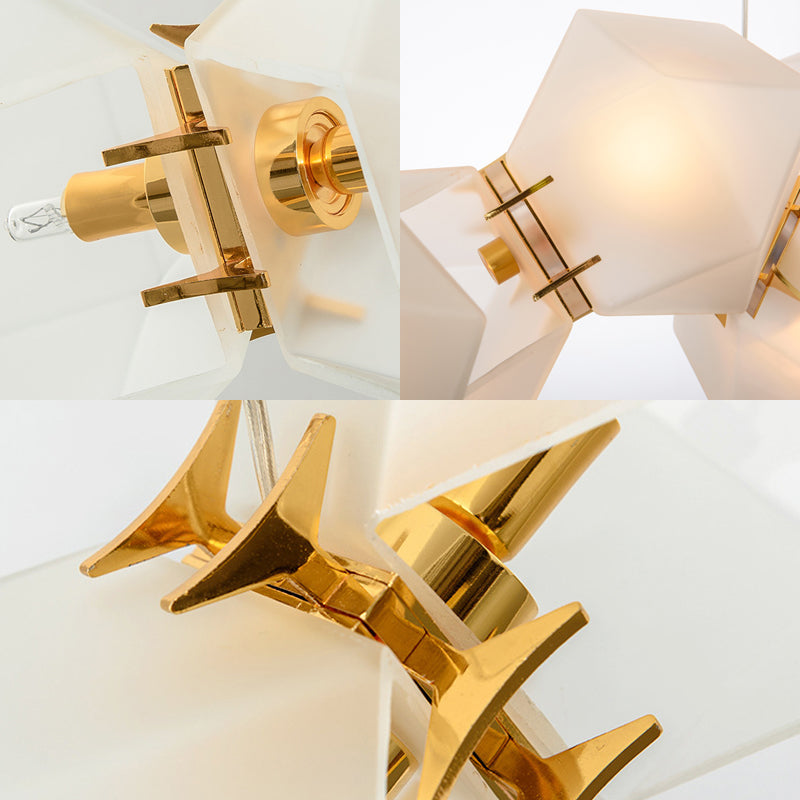 Geometric White Glass Shade Chandelier Kit: Modern Gold Led Hanging Lamp For Living Room - 2/4/6