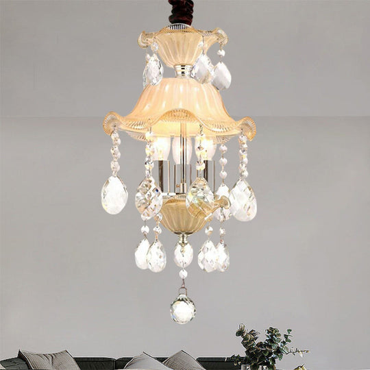 Modern Clear Crystal Flower Chandelier - 3-Light Corridor Ceiling Lamp