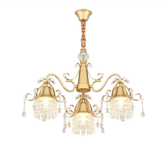 Gold Pendulum Lighting Chandelier With Crystal Drip Cylinder Design - Perfect For Bedrooms