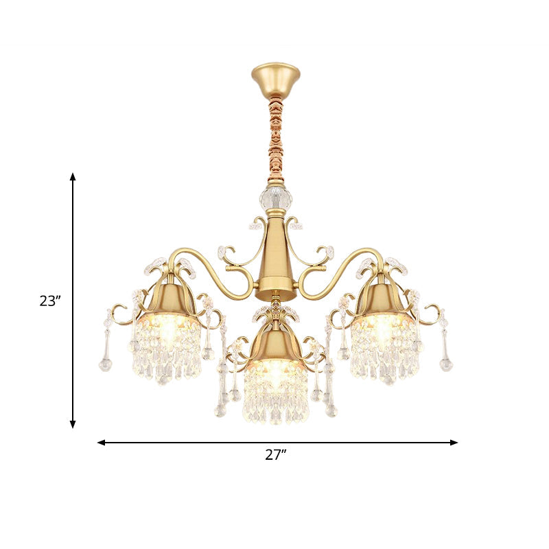 Gold Pendulum Lighting Chandelier With Crystal Drip Cylinder Design - Perfect For Bedrooms