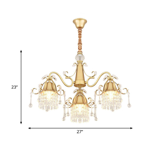 Gold Pendulum Lighting Chandelier With Crystal Drip Cylinder Design - Perfect For Bedrooms