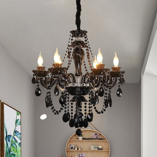 Lustre moderne en cristal noir avec 6 ampoules - Lampe de plafond à suspension élégante de style candélabre