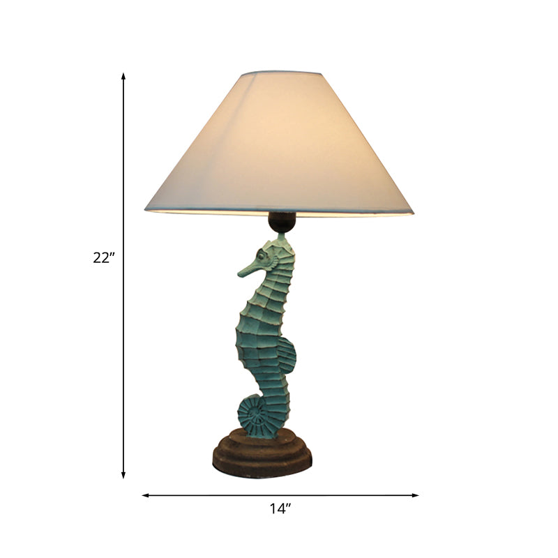 Modern Green Seahorse Bedside Night Lamp With Cone Fabric Shade