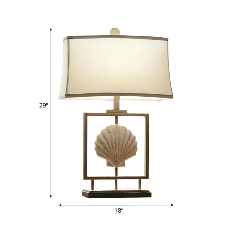 White Fabric Table Lamp: Traditional Rectangle Shape 1-Light Night Light With Shell Decor