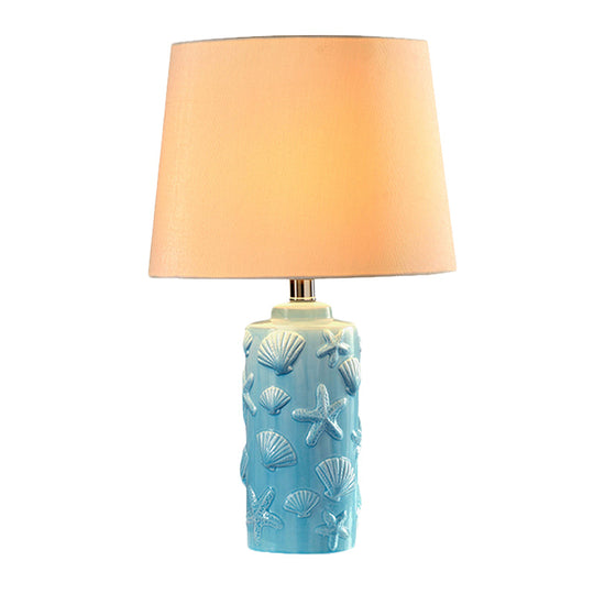 Blue Tapered Shade Table Night Lamp With Shell And Starfish Details