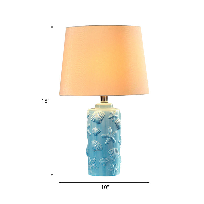 Blue Tapered Shade Table Night Lamp With Shell And Starfish Details